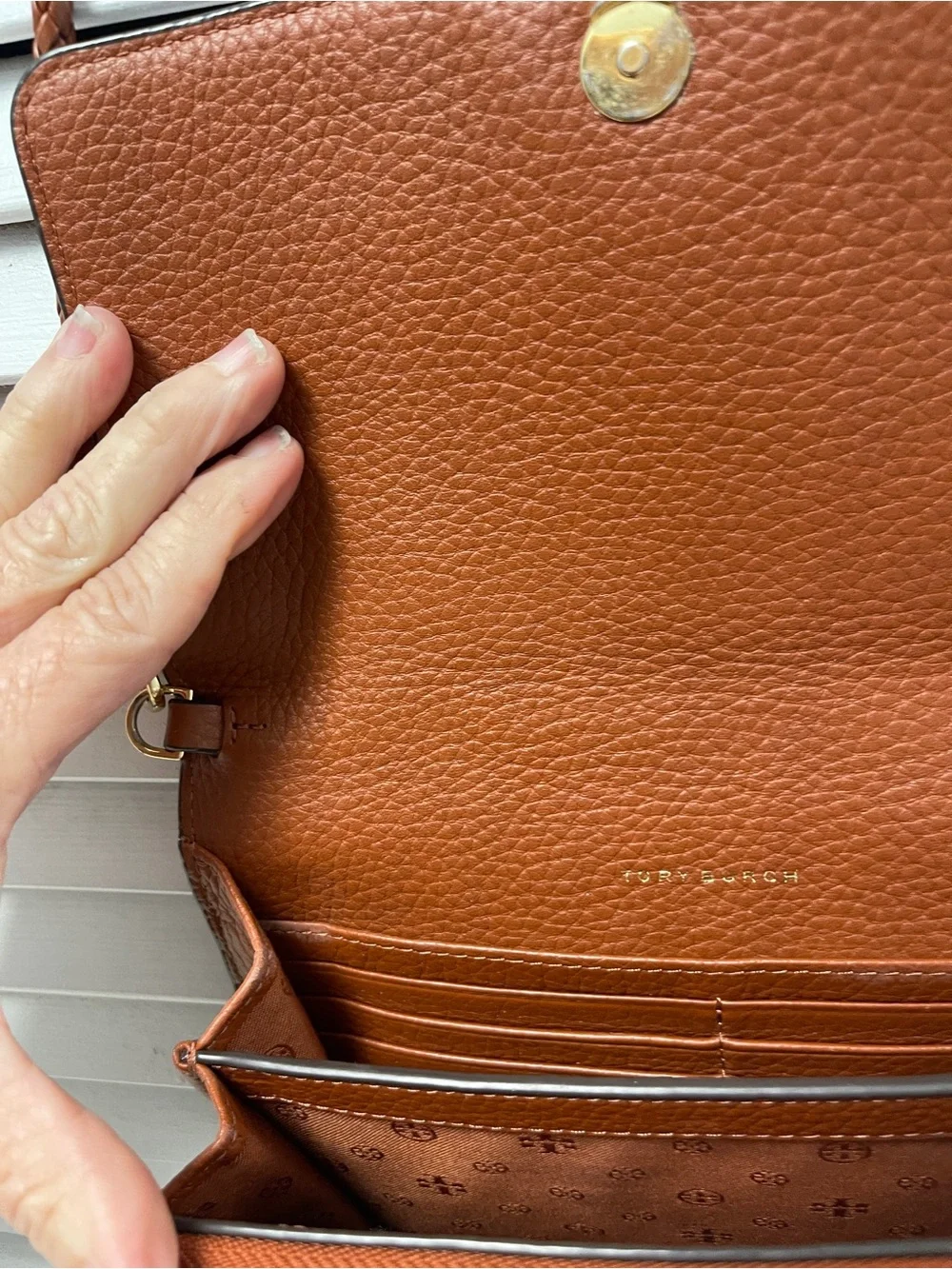 Tory Burch Cognac Pebbled Leather Crossbody Bag with Braided Strap